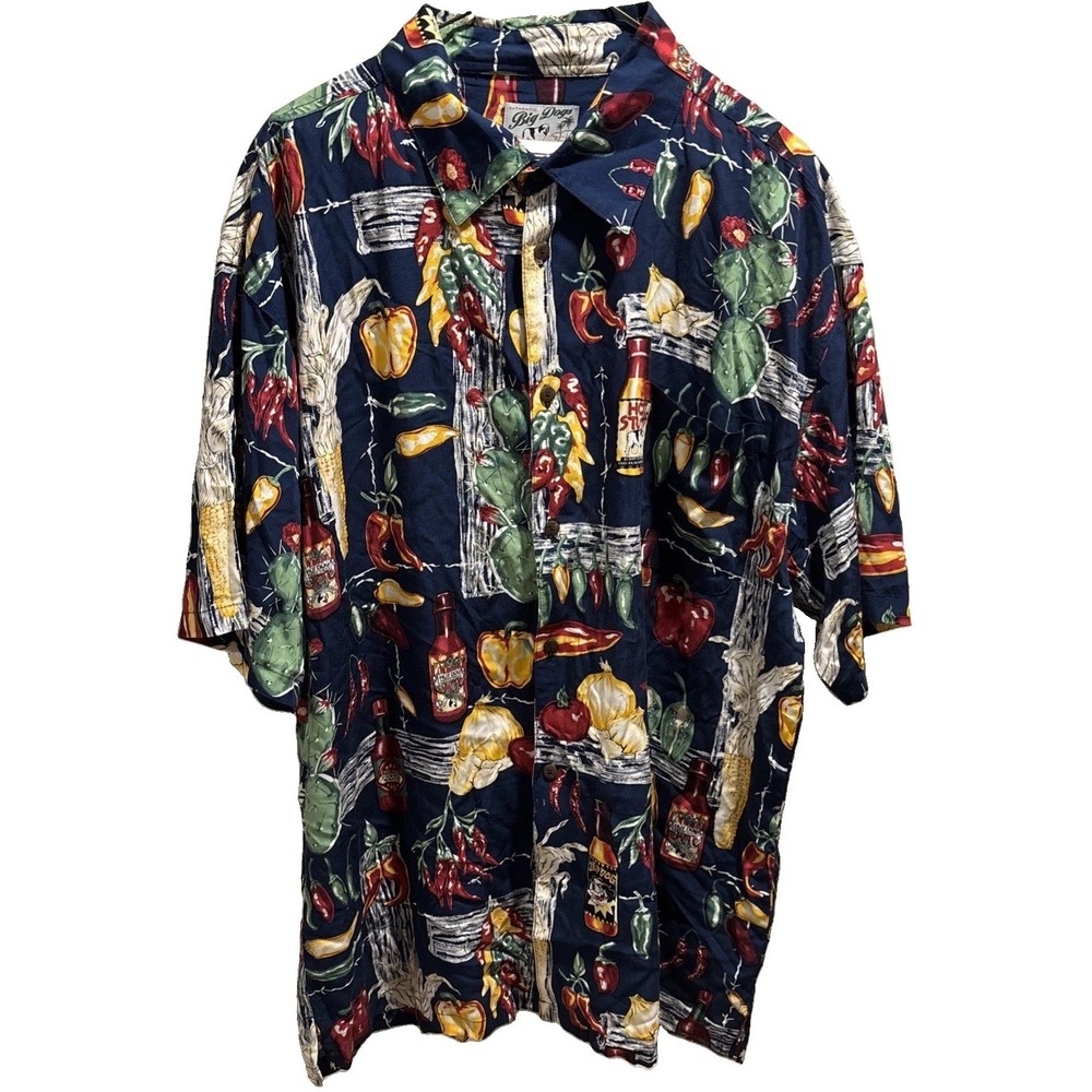 Vintage Big Dogs Hawaiian camp Shirt 100% Rayon Short Sleeve Button Up Men's 2XL